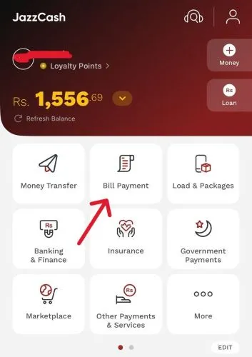 Tap on the “Bill Payments” Icon